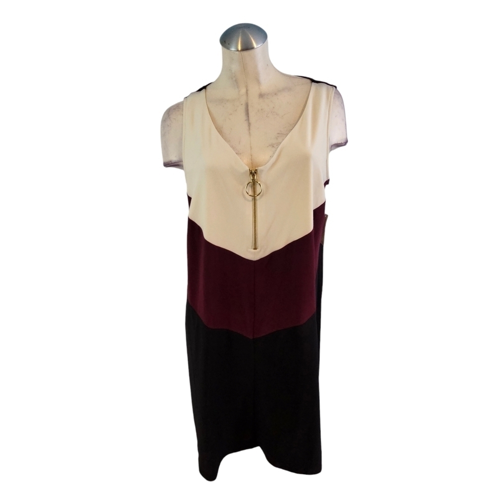 Roz & Ali Dressbarn Size 1X Off White Black Wine Sleeveless Dress